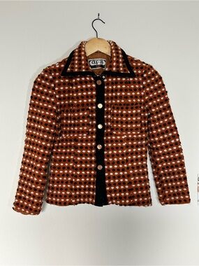 60s Burnt Orange Polka Dot Woolly Jacket with Black Trim